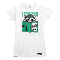 Anna M. Cullen x Black Maple Trading - Artist Collab: Raccoon Reading Trash T-shirt