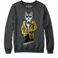 Tuxedo Wolf with Champagne Mens Crewneck Sweatshirt