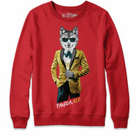 Tuxedo Wolf with Champagne Mens Crewneck Sweatshirt