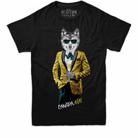Tuxedo Wolf with Champagne Mens T-shirt