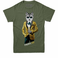 Tuxedo Wolf with Champagne Mens T-shirt