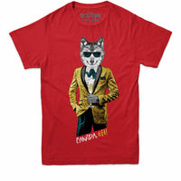 Tuxedo Wolf with Champagne Mens T-shirt