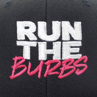 Run The Burbs Embroidered Flat Brim Snapback Cap Black
