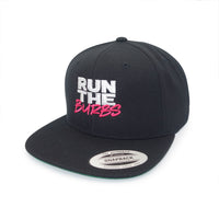 Run The Burbs Embroidered Flat Brim Snapback Cap Black
