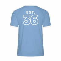 CBC White Gem Retro Stripe Ringer Tee Light Blue with White