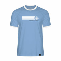 CBC White Gem Retro Stripe Ringer Tee Light Blue with White