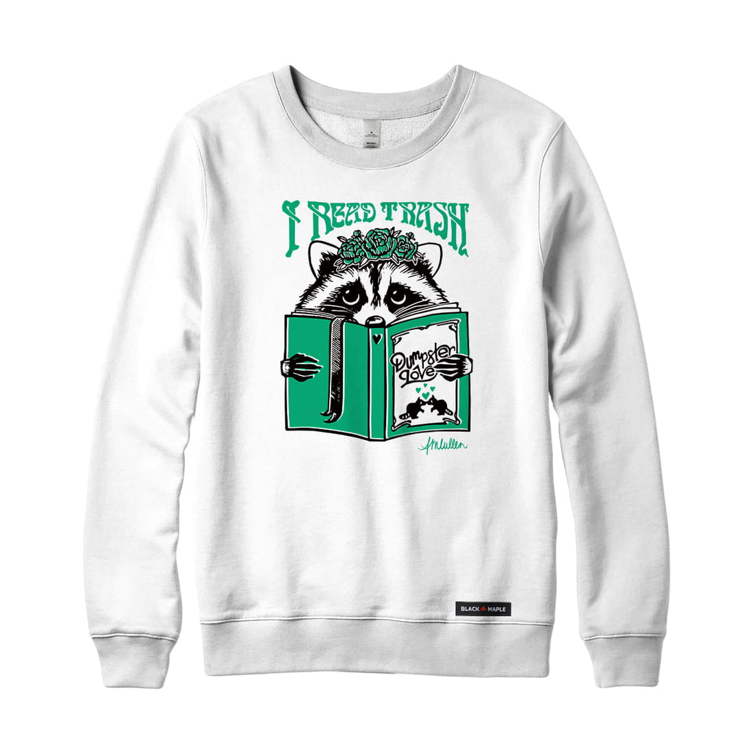 Anna M. Cullen x Black Maple Trading - Artist Collab: Raccoon Reading Trash Sweatshirt or Hoodie