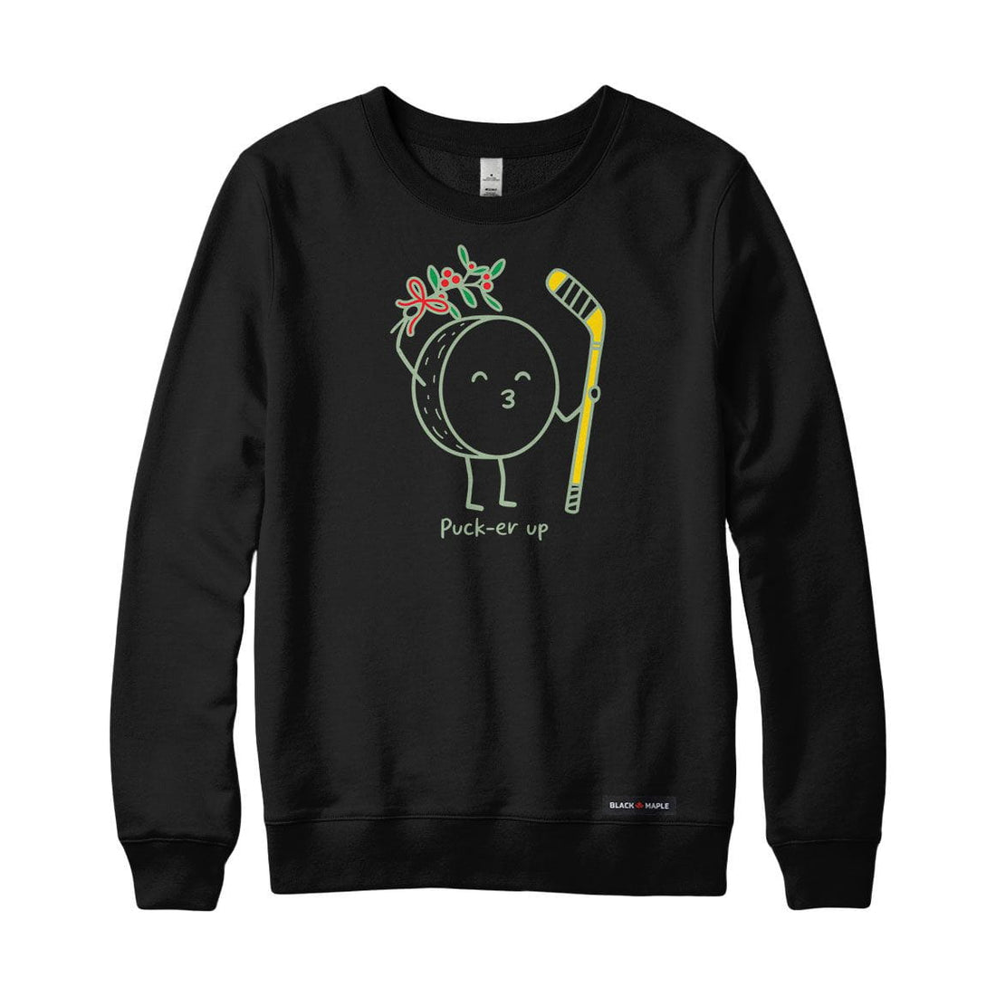 Hockey Puck-er up Christmas Mistletoe Crewneck Sweatshirt