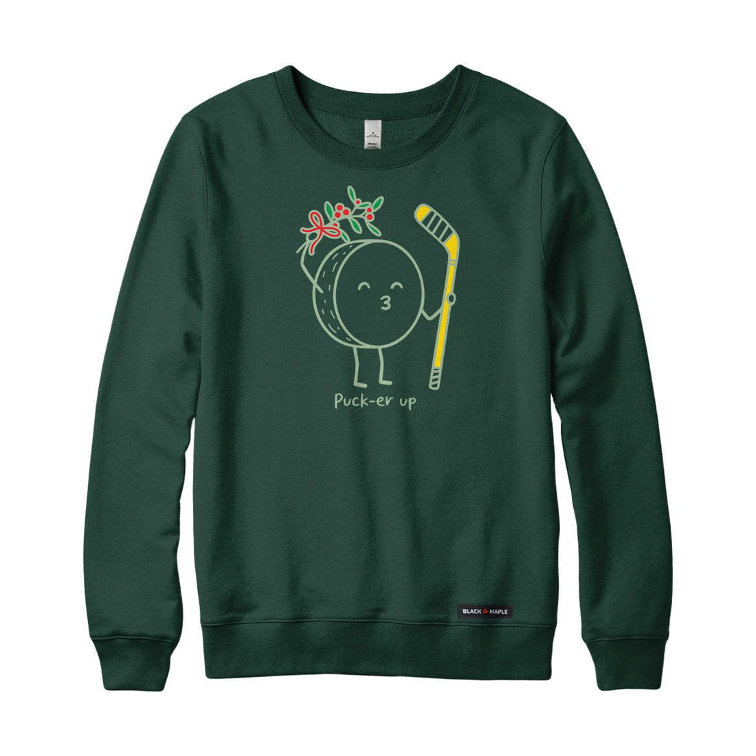 Hockey Puck-er up Christmas Mistletoe Crewneck Sweatshirt