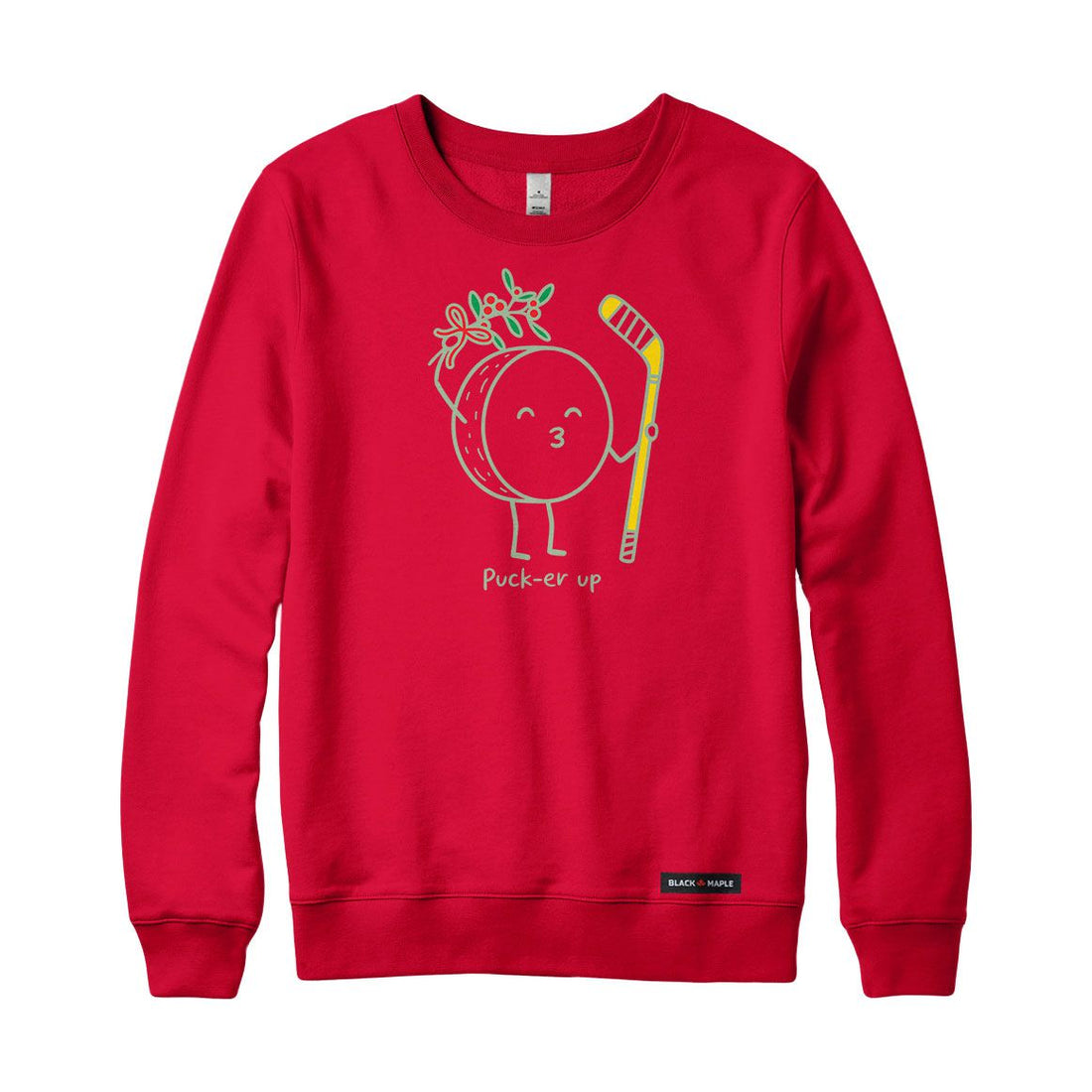 Hockey Puck-er up Christmas Mistletoe Crewneck Sweatshirt