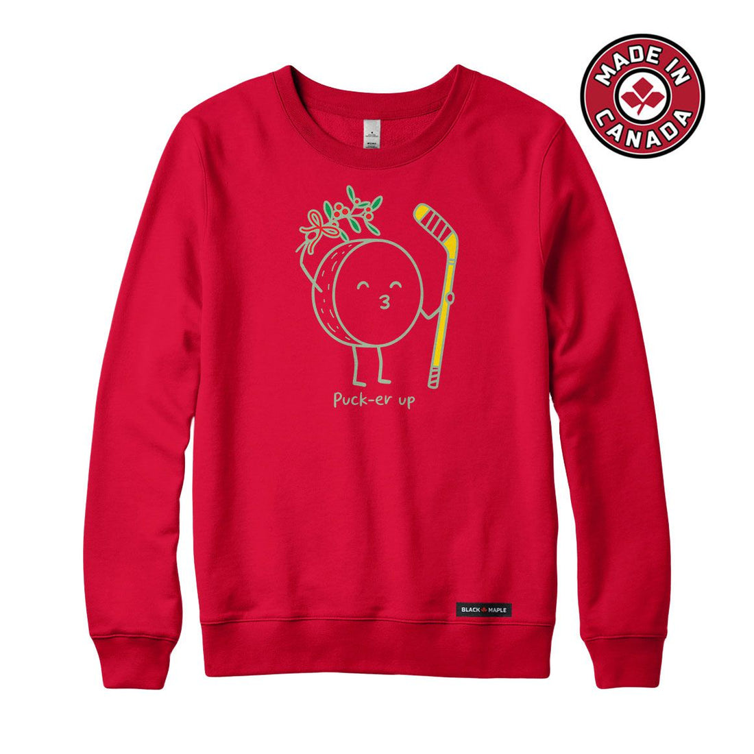 Hockey Puck-er up Christmas Mistletoe Crewneck Sweatshirt