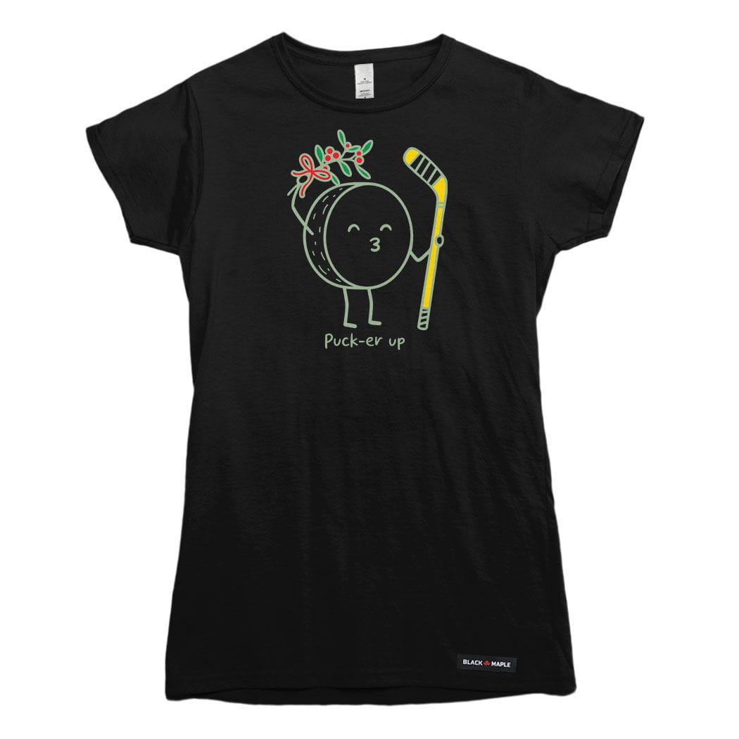 Hockey Puck-er up Christmas Mistletoe Womens T-shirt