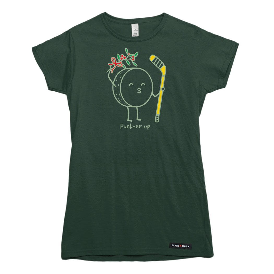 Hockey Puck-er up Christmas Mistletoe Womens T-shirt