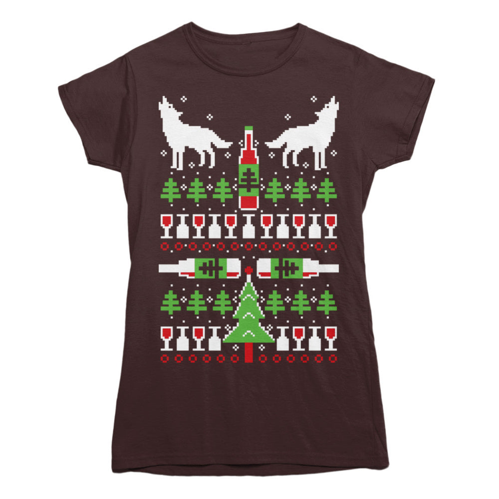 Wolf Wine Ugly Christmas Sweater T-shirt