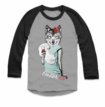 Lady Wolf with Wine Crewneck Raglan