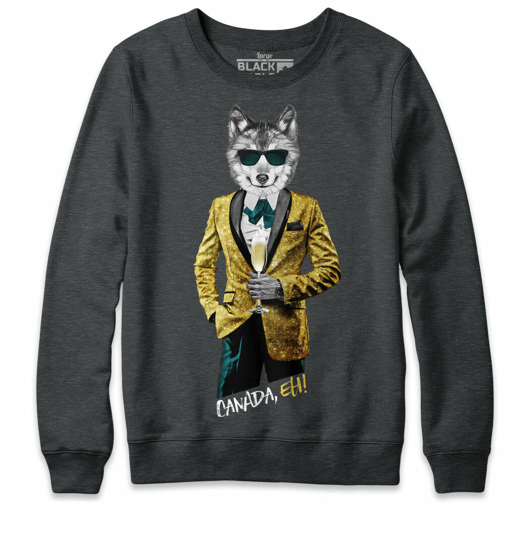 Tuxedo Wolf with Champagne Mens Crewneck Sweatshirt