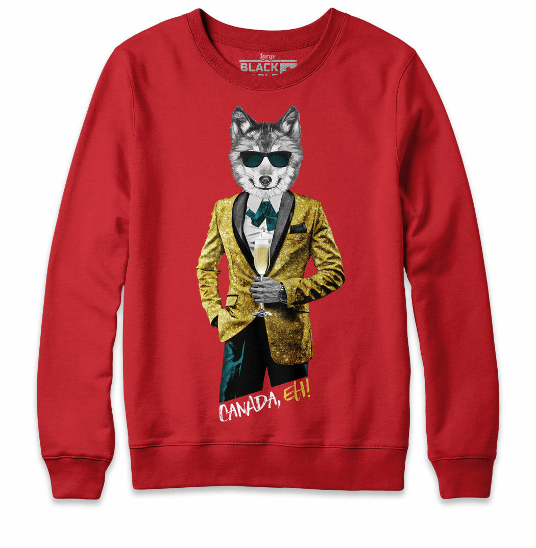 Tuxedo Wolf with Champagne Mens Crewneck Sweatshirt