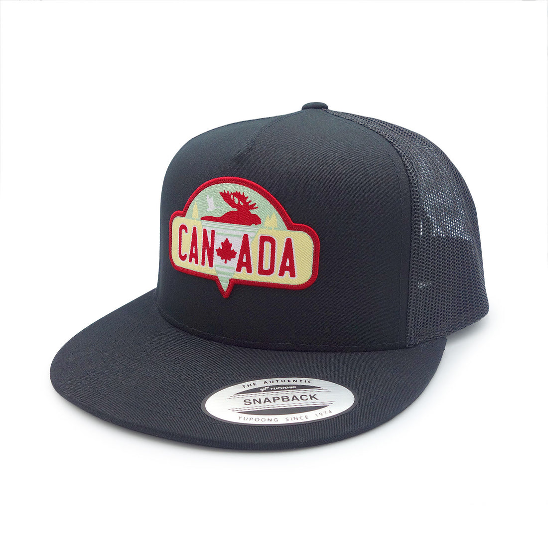 Canada Moose and Goose Black Flat Brim Trucker Cap
