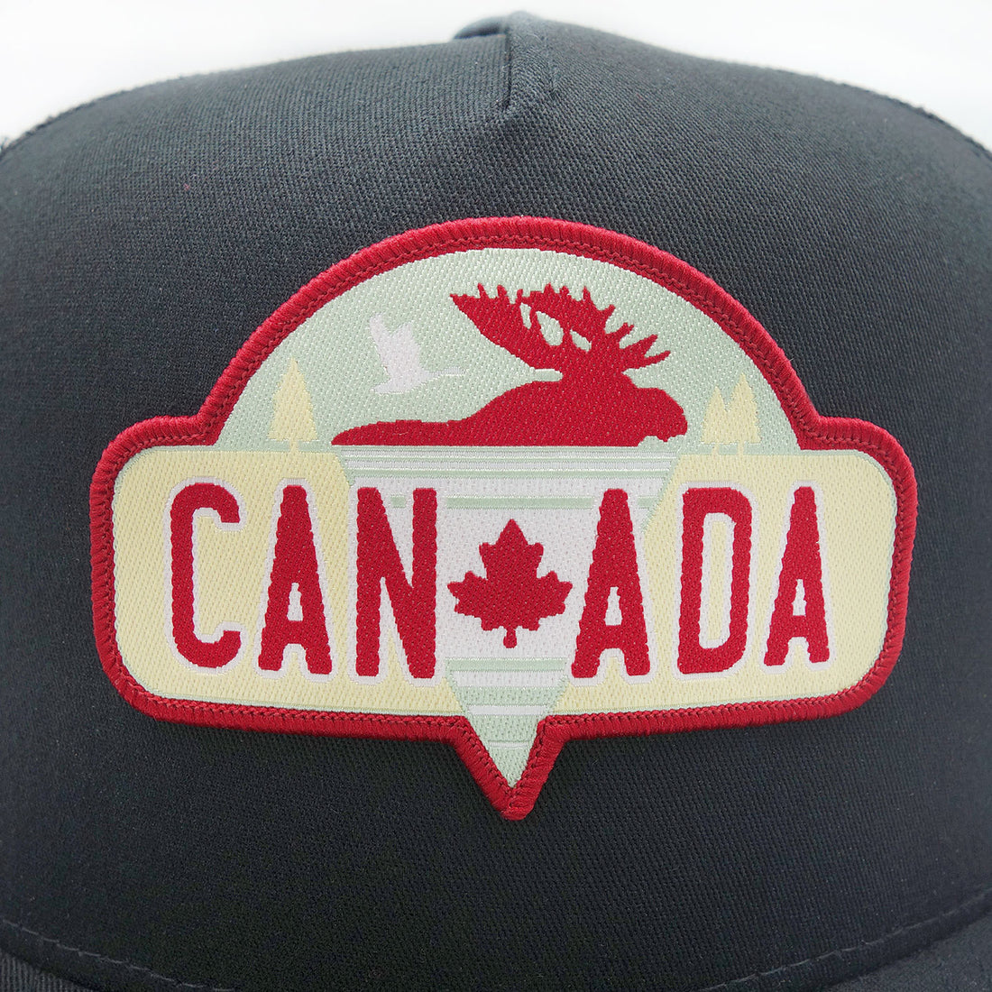 Canada Moose and Goose Black Flat Brim Trucker Cap