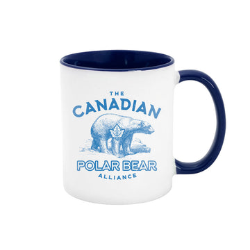 Tasse de 11 oz de l'Alliance canadienne des ours polaires, blanc avec bleu marine