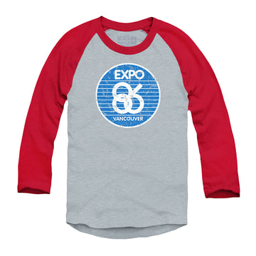 Expo 86 - Chemise de baseball raglan avec logo à rayures rétro