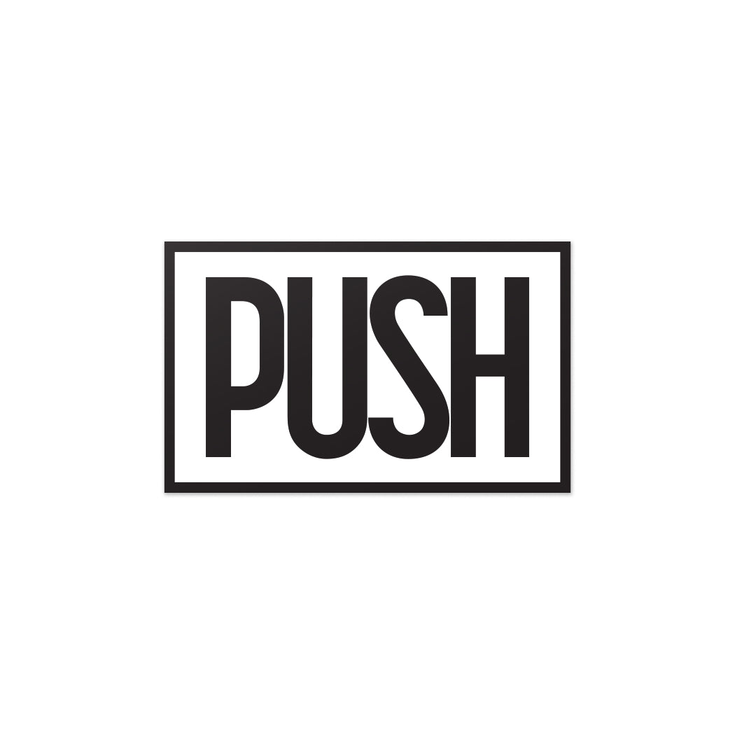 Autocollant en vinyle avec logo noir et blanc PUSH