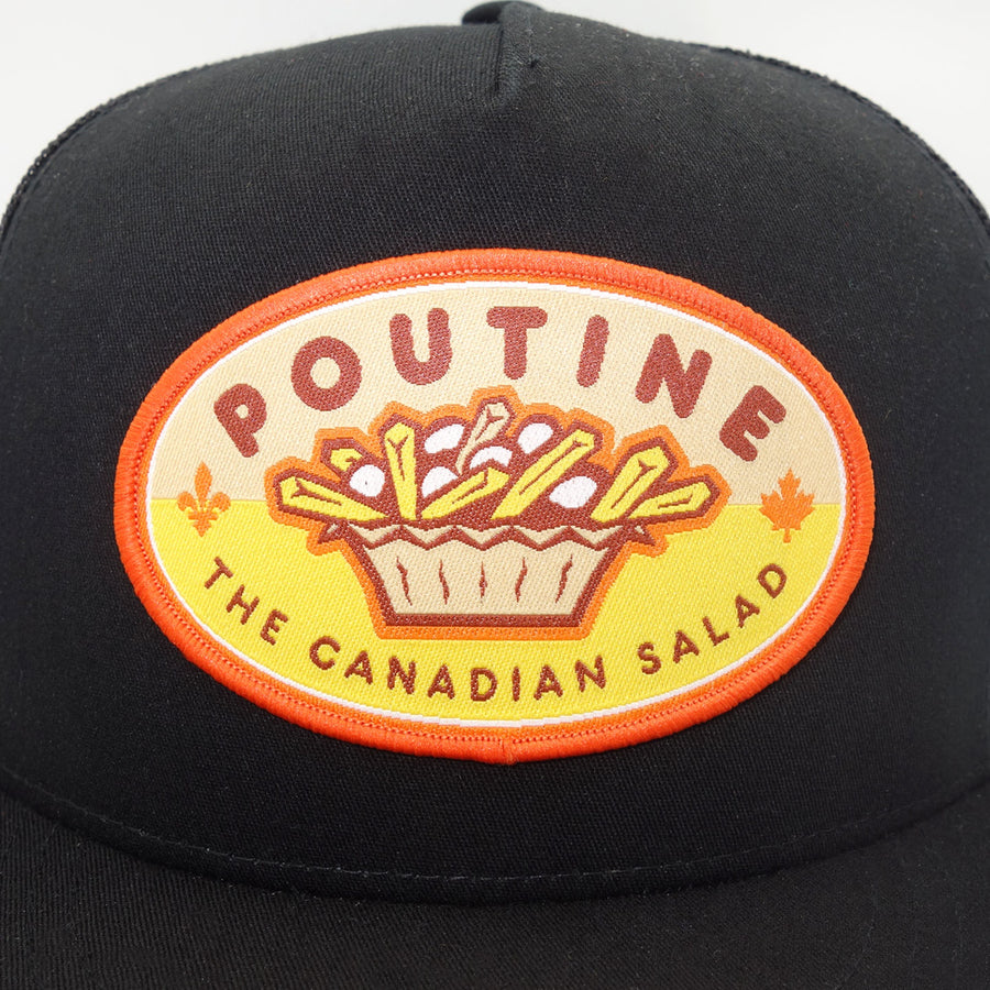 Casquette de camionneur rétro noire à cinq panneaux Poutine