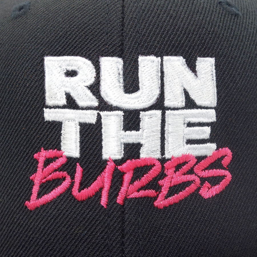 Run The Burbs Embroidered Flat Brim Snapback Cap Black