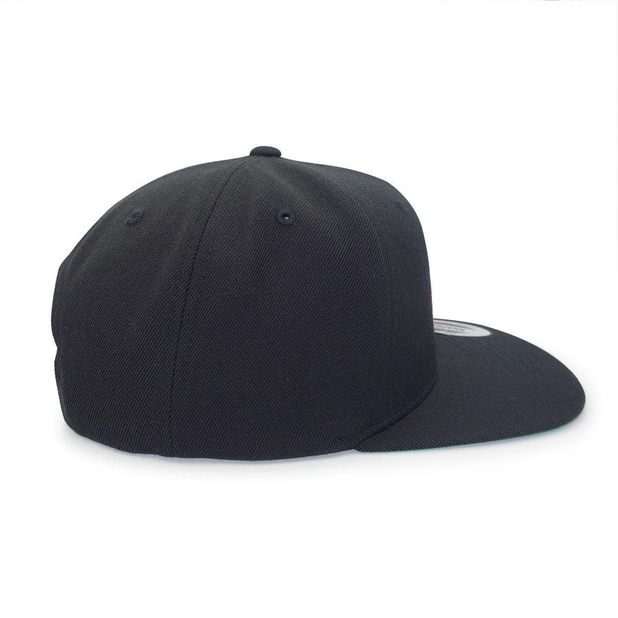 Run The Burbs Embroidered Flat Brim Snapback Cap Black