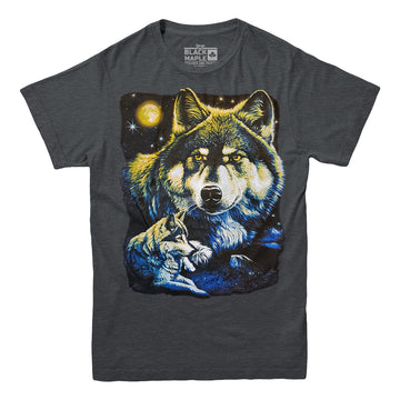 T-shirt loup au clair de lune faune rétro
